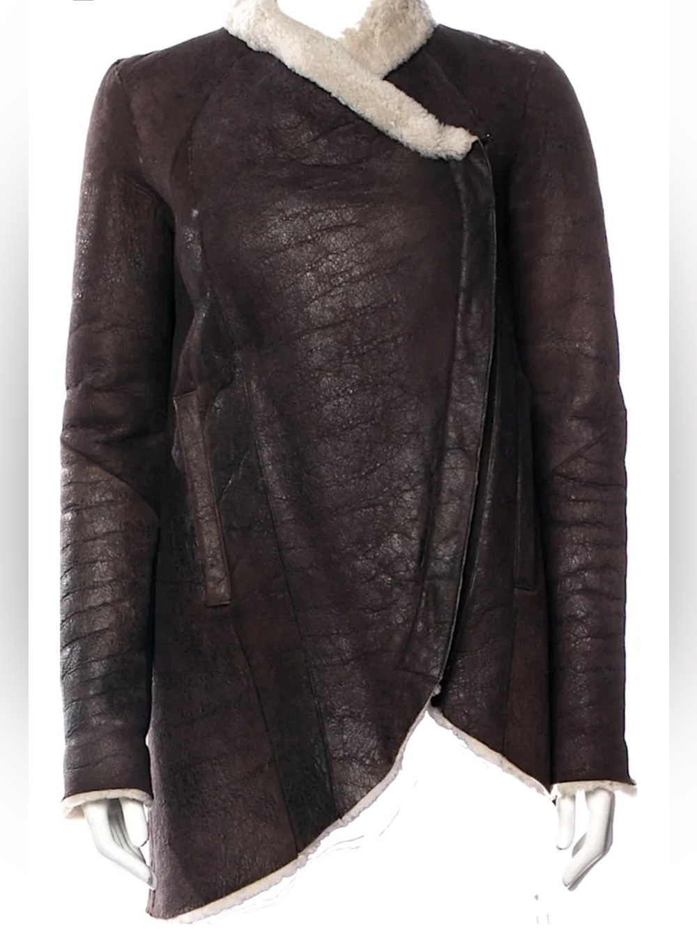 Helmut Lang Brown Shearling-Trim Asymmetrical Jacket - Women - Picture 2 of 16